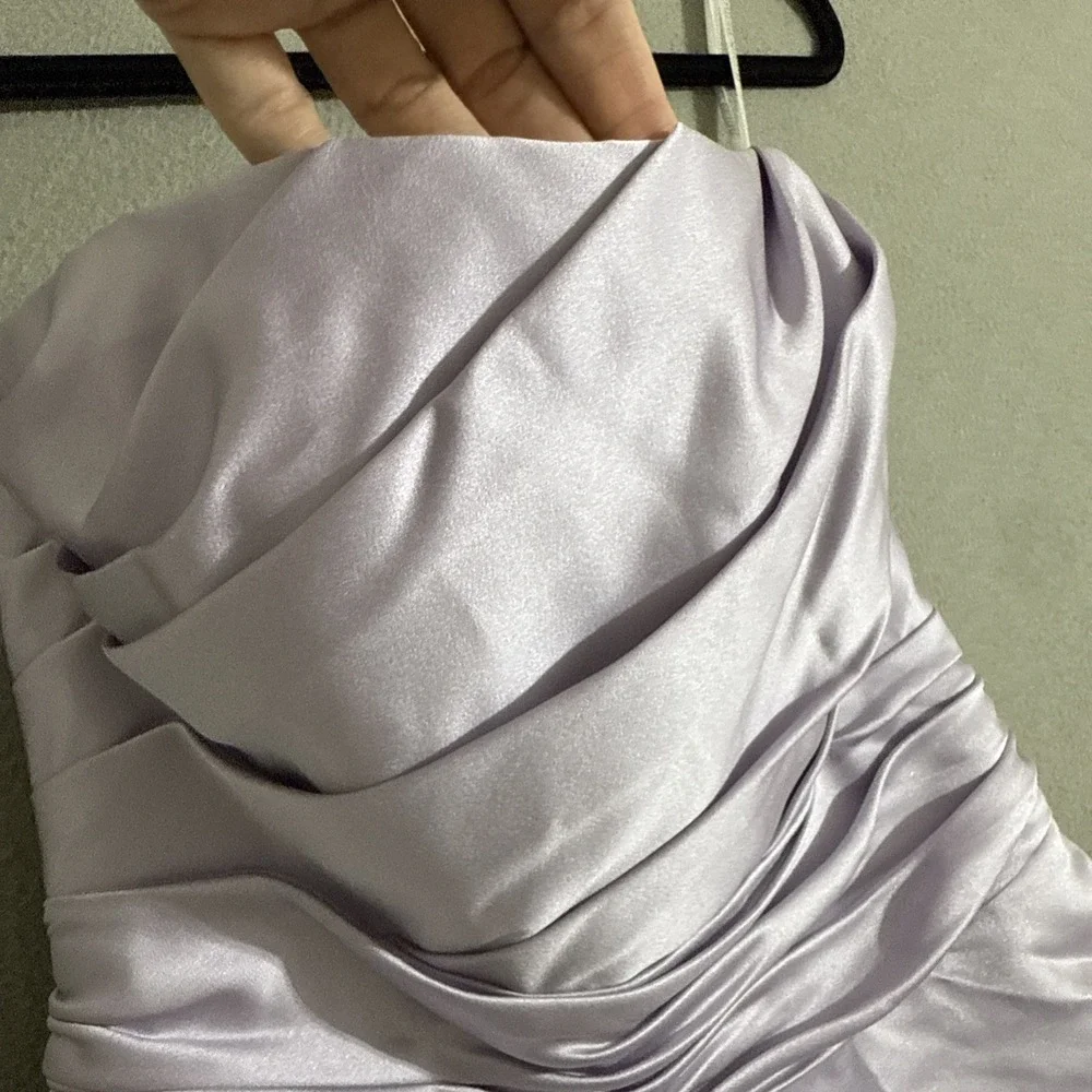 Vtg Dress Mini Strapless Bubble tiered‎ hem satin dress sz 2 Y2K Lavender Formal